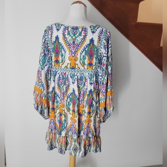 Rachel Zoe Plus Tunic Top 3X Tie Front 3/4 Sleeve Colorful Boho New - Picture 6 of 6